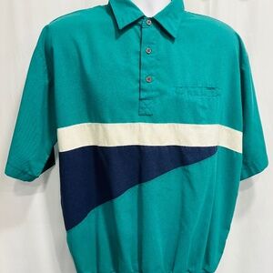 VINTAGE Town Craft Shirt Mens Blue Large Green Polo JCPenney 80s